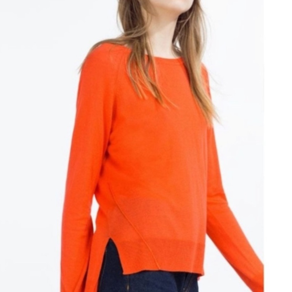 Zara Women's Orange Crew Neck Sweater